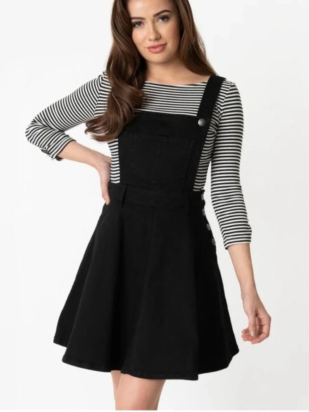Hell Bunny Dakota Pinafore Skirt Mini Dress Black Size 6
